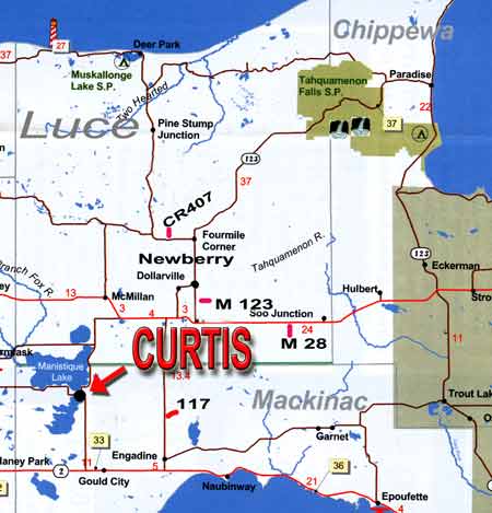 curtis michigan map area larger trails spruce cottage